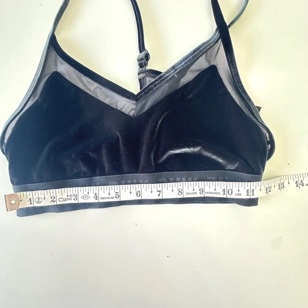 PINK Victoria's Secret Velvet Mesh Sport Bra‎ Medium Black/Green Coquette Flirt